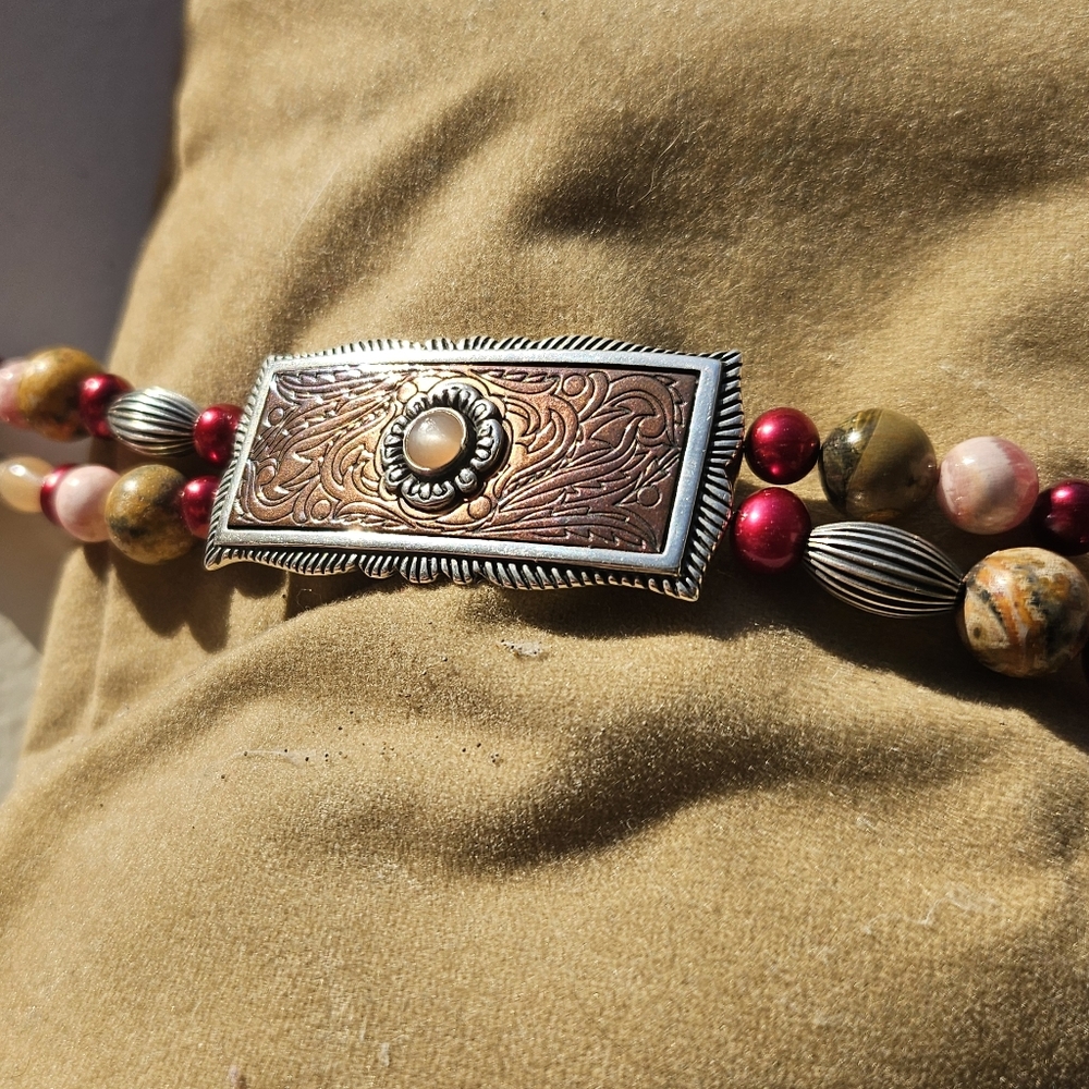 Sunstone, Pearls & Beads, Sterling & Copper Bracelet